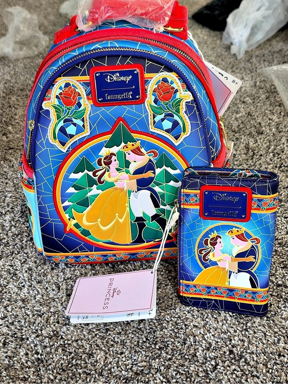 Disney Loungefly Beauty and the Beast Stained Glass Backpack and wallet set